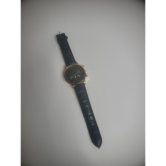 Vintage Migeer Wristwatch Watch Mens Black Band Rose Gold Tone Jewelry - Picture 1 of 10
